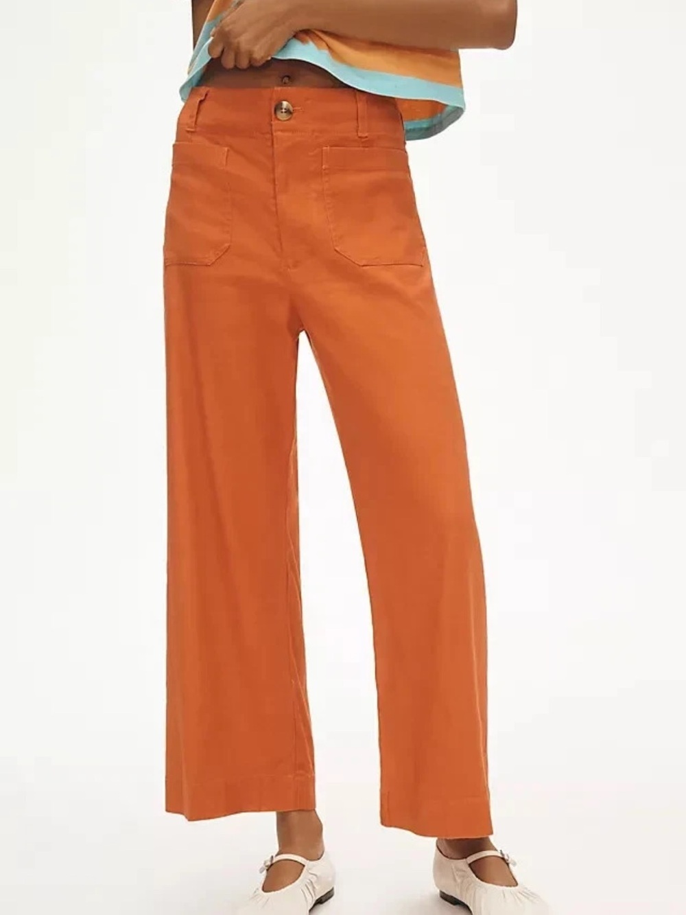 Anthropologie Maeve The Colette Pants Women’s 29 Burnt Orange Wide Leg Crop - Picture 2 of 11
